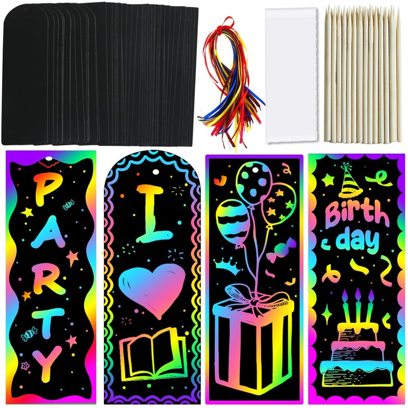 ZMLM Scratch Paper Art Bookmarks Kids: 36 Set Magic Rainbow DIY Art Craft Paper Bookmark Gift Tag Party Favor Goodie Bags Stuffers Pack Activity Bulk Making Kit for Boys Girls Birthday Game Classroom - Image 1